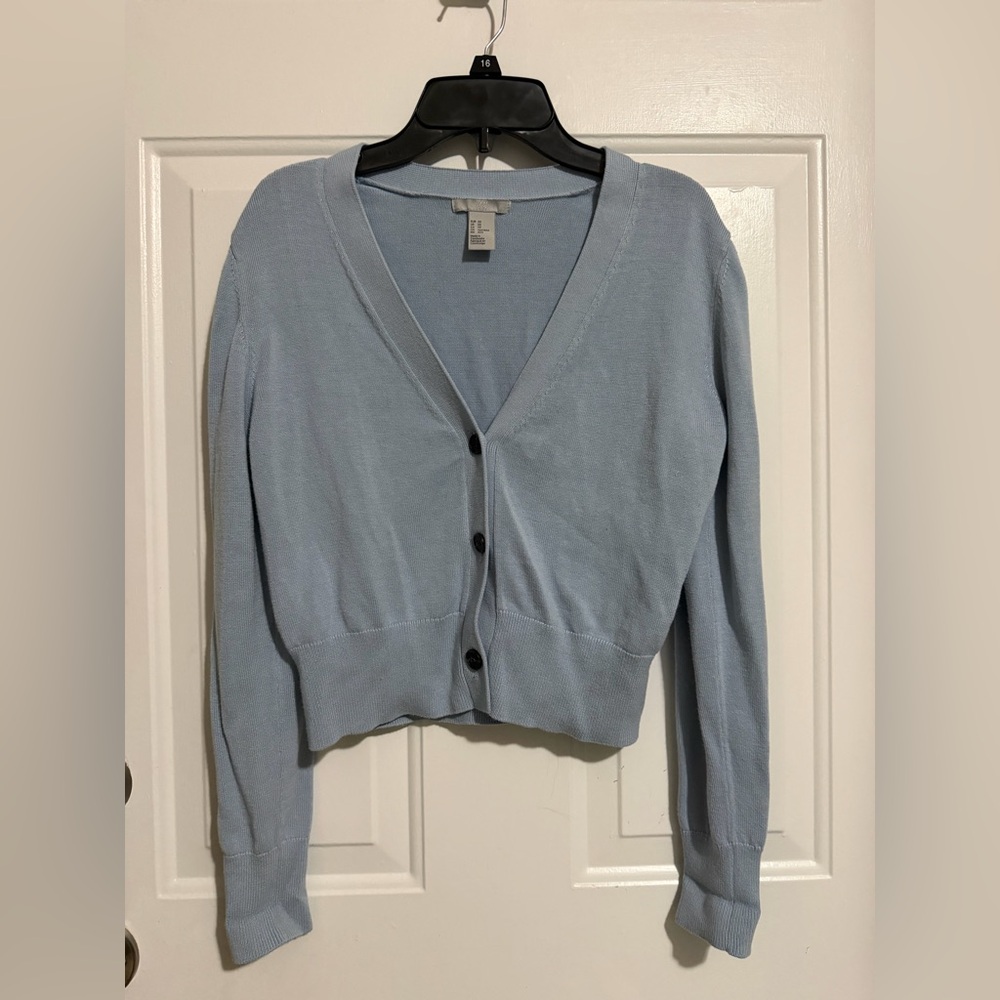 H&M Light Blue V-Neck Button Front Women's Sweater Cardigan